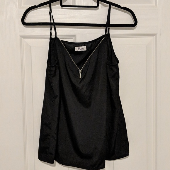 Mim Tops - Mim Flowy Black Zipper Tank Adjustable Straps